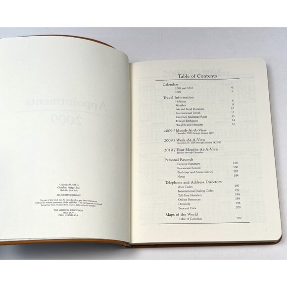 VTG Unused 2009 The Vertical DESK DIARY Camel Leather Gilded Personalized FMO - Picture 3 of 7